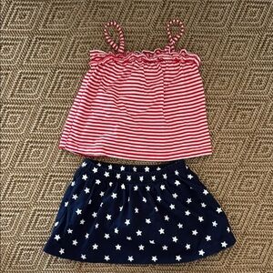 Red Striped Top and Blue Star Skirt Set 4th of July set 24 months NWOT
